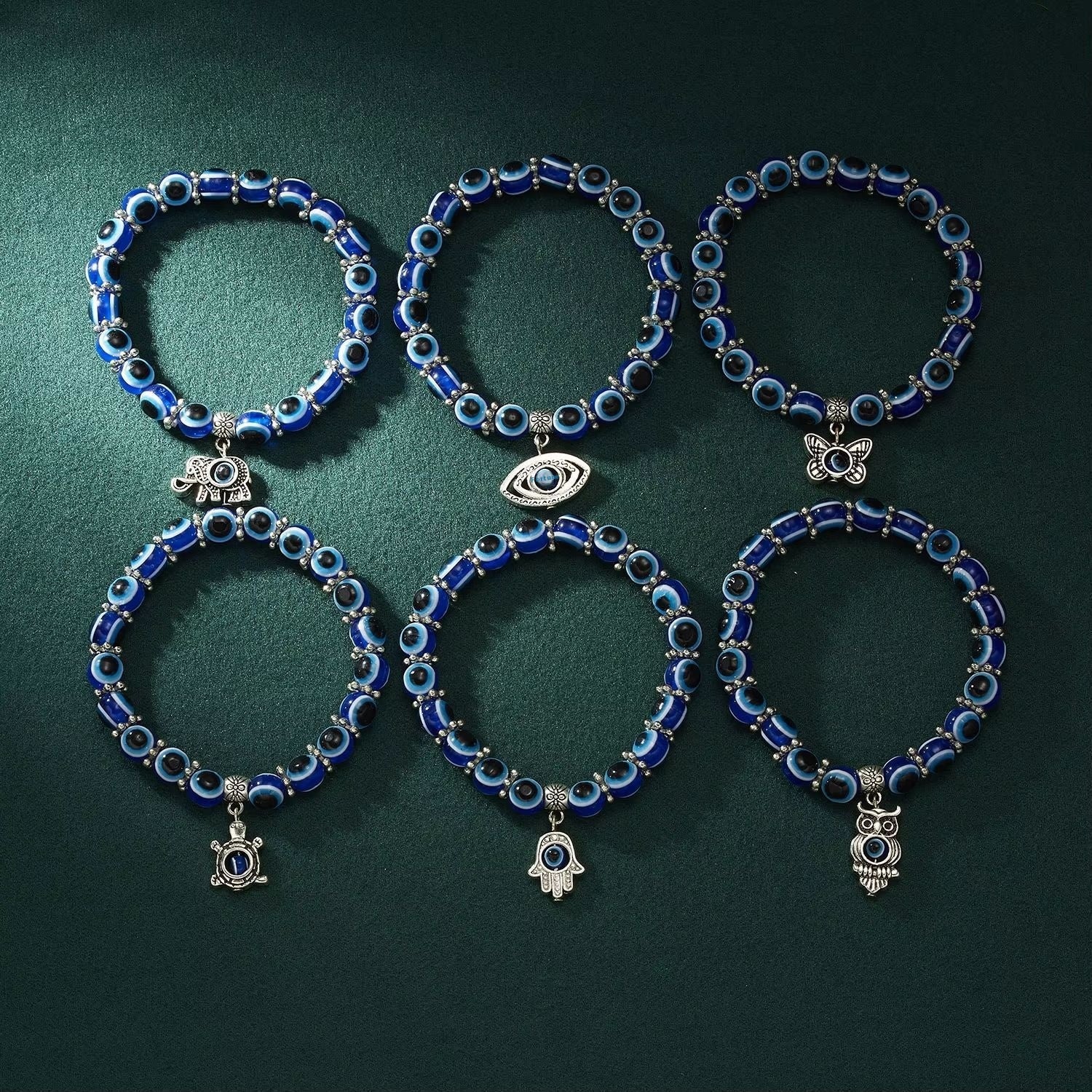 Blue Devil's Eye Bracelet Butterfly Turtle Owl Pendant Resin