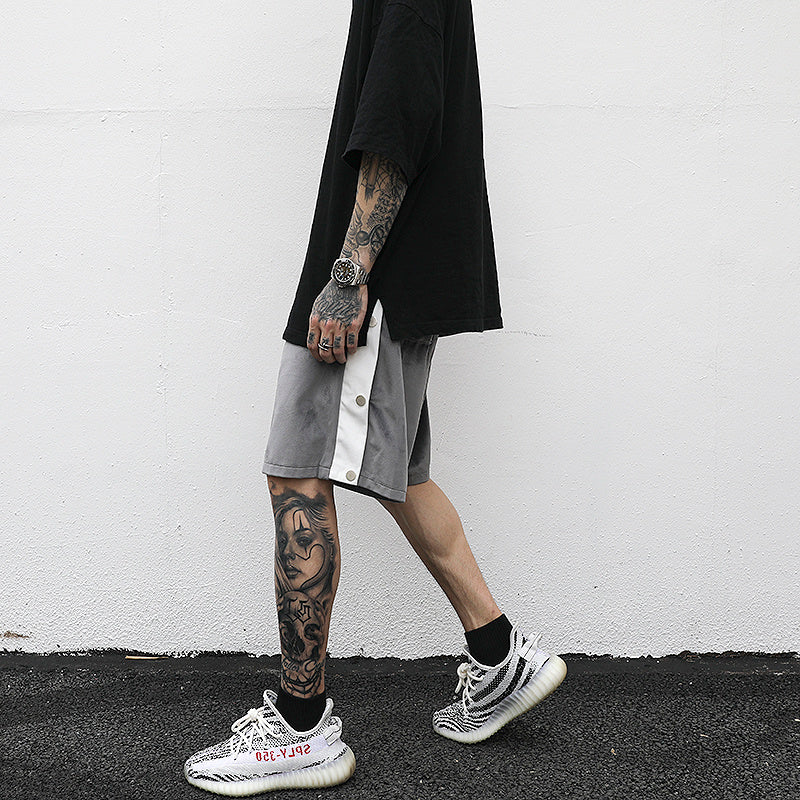 Side Stripe-Breasted Split Drawstring Shorts