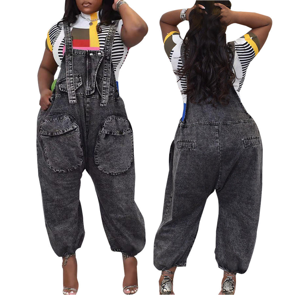 Women's Wide Leg Denim Loose Suspenders