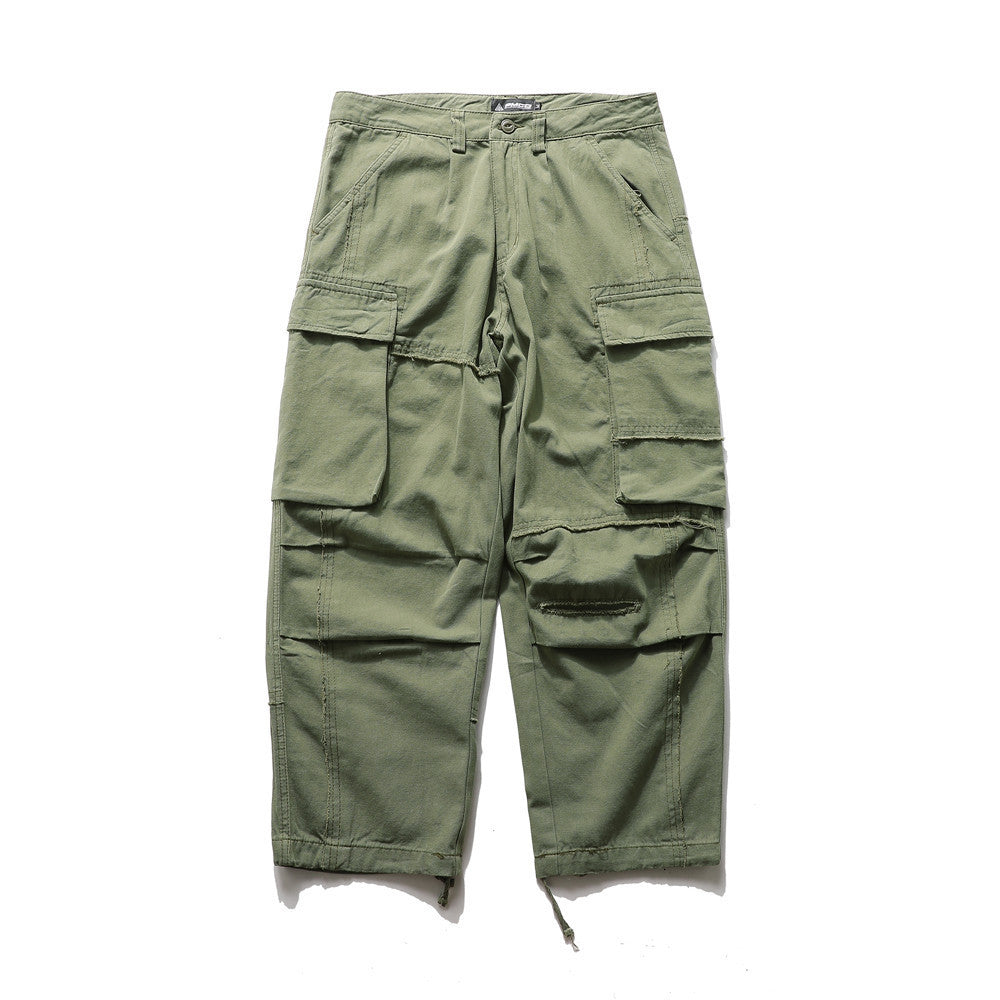 Men's Elastic Waist Loose Straight Multi-pocket Cargo Pants