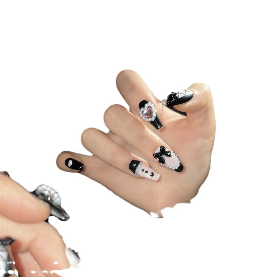 Handmade Blac Peach Heart World Hand Nail Sticker
