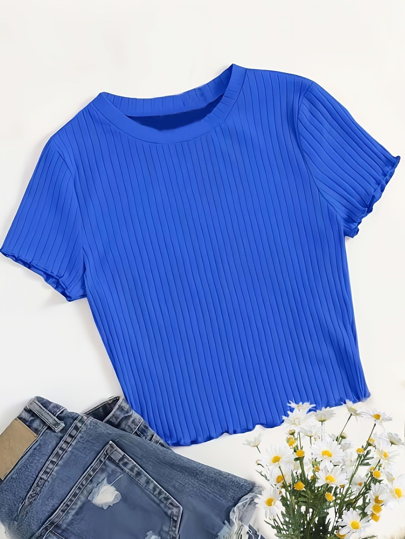 Korean Style Round Neck Wooden Ear Short Top Ins Knitted Inner Match Bottoming Shirt