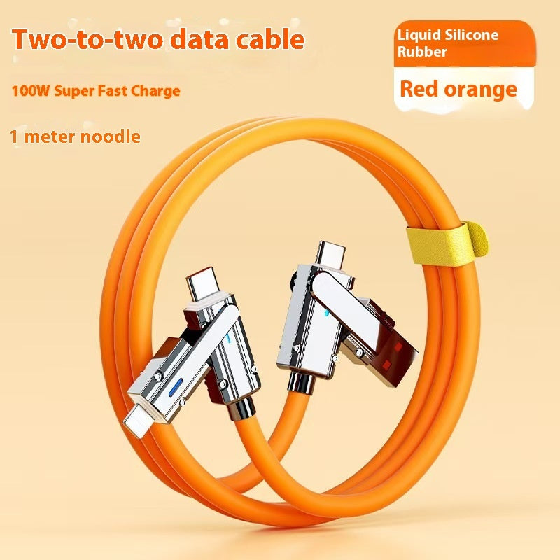 120W Zinc Alloy Fast Charging Four-in-one Charging Multi-function Switching Interface Double Typec Bold Silicone Data Cable