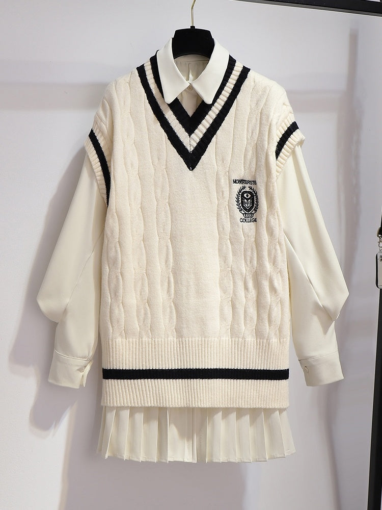 All-match Dress Sweet Knitted Vest Suit Women