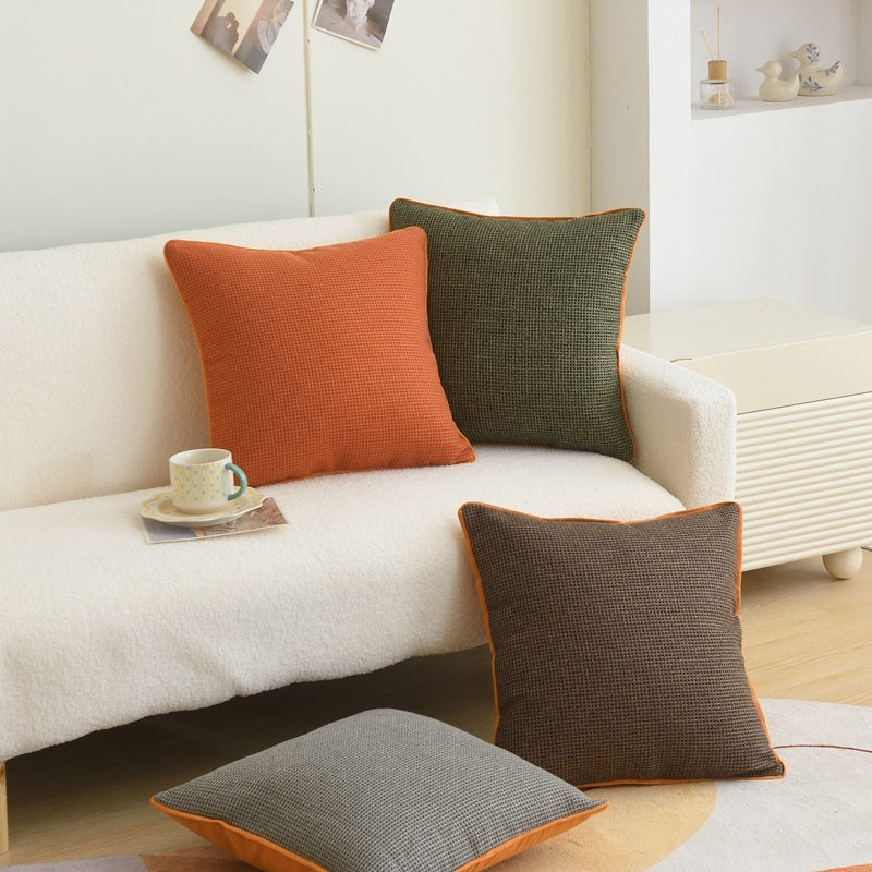 Simple Cotton And Linen Cushion Orange Plaid Pillow Cover