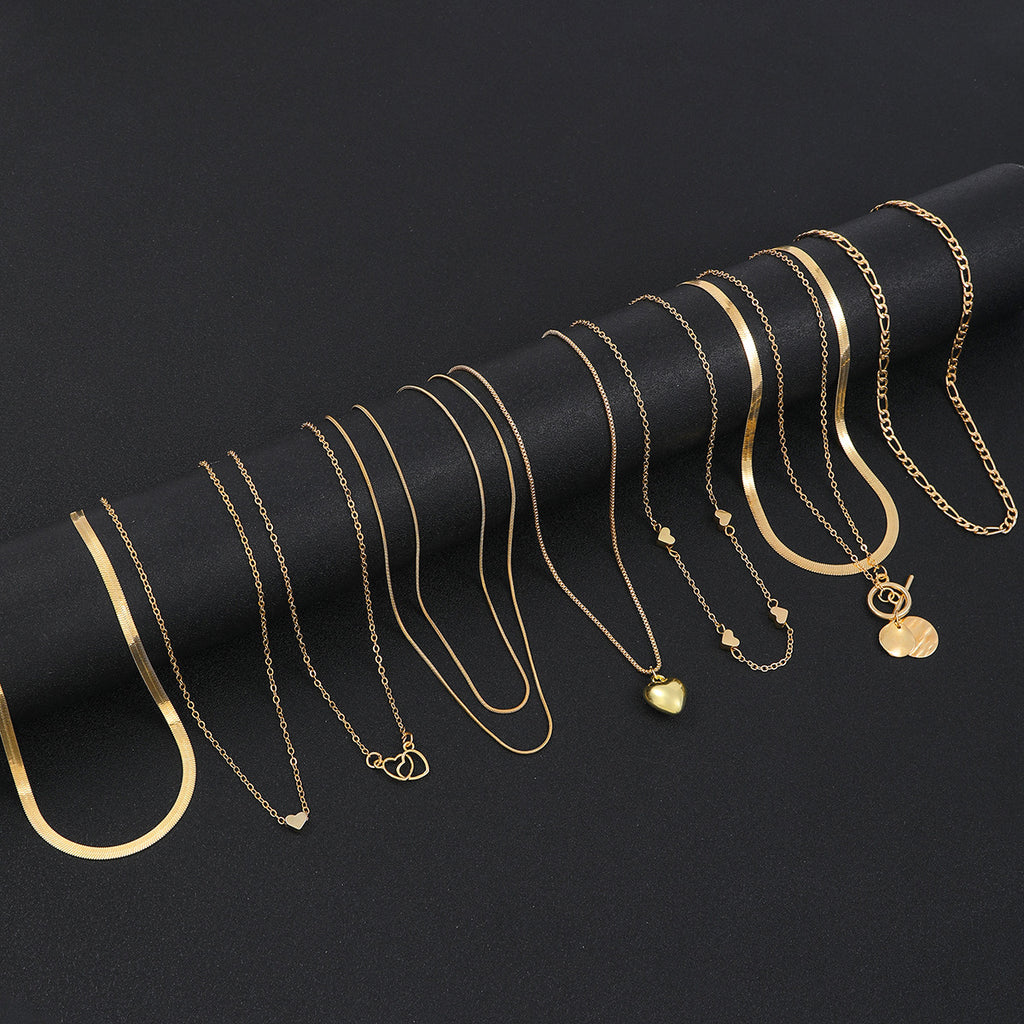 Heart Snake Bone Blade Necklace Suit 10 Pieces