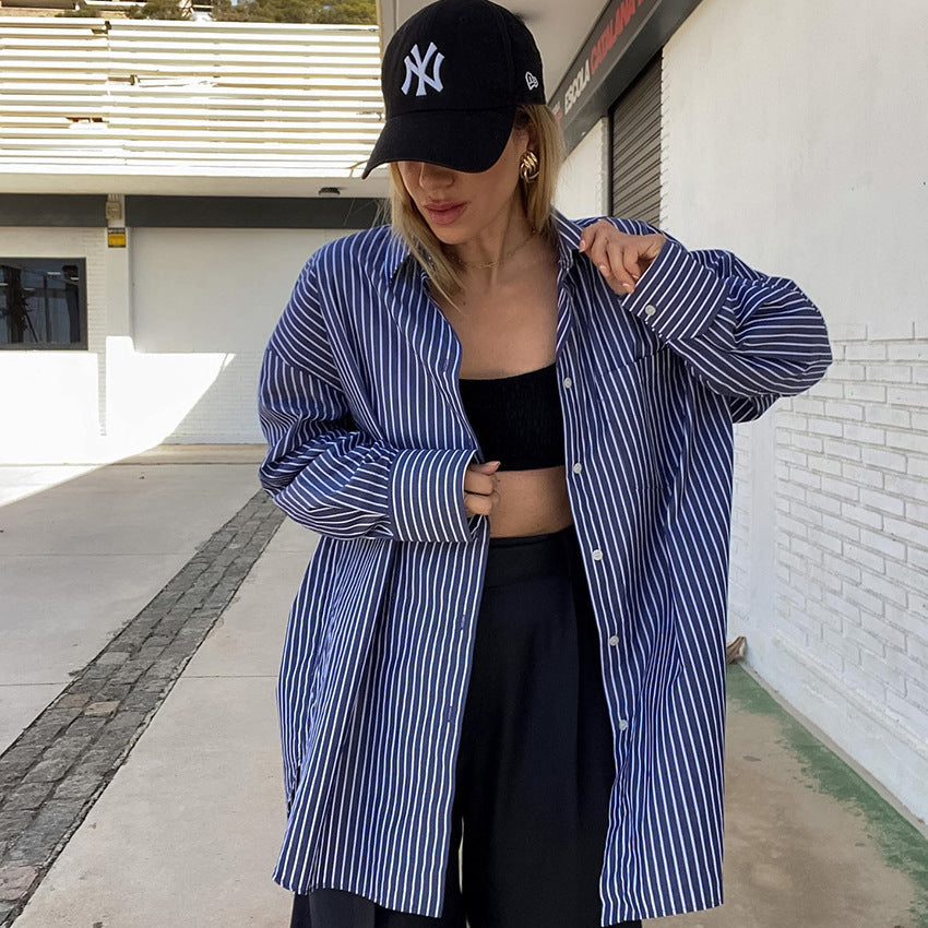 Women's Fashion Loose Cotton Striped Shirt