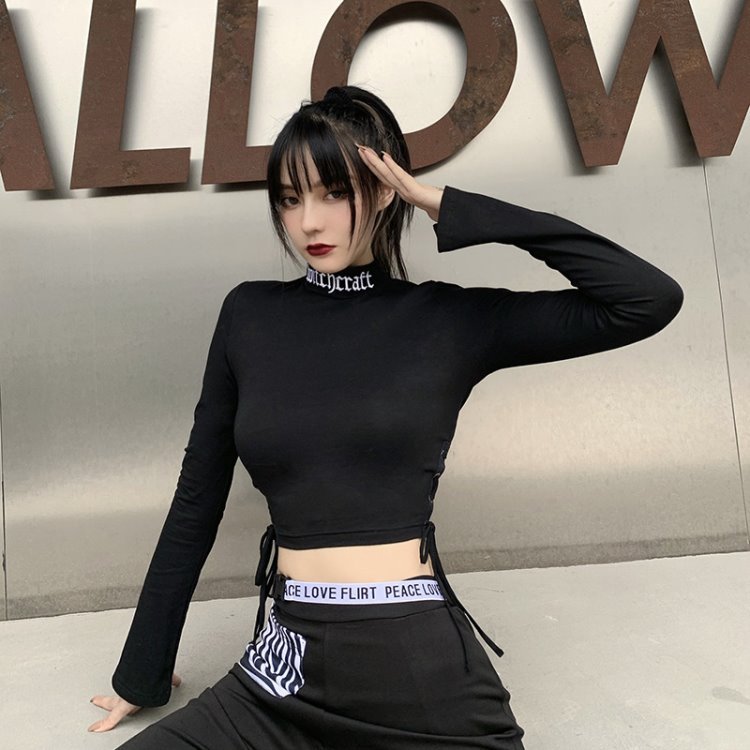 Street Hot Embroidered Tie Blouse Slim Long-sleeved Shirt
