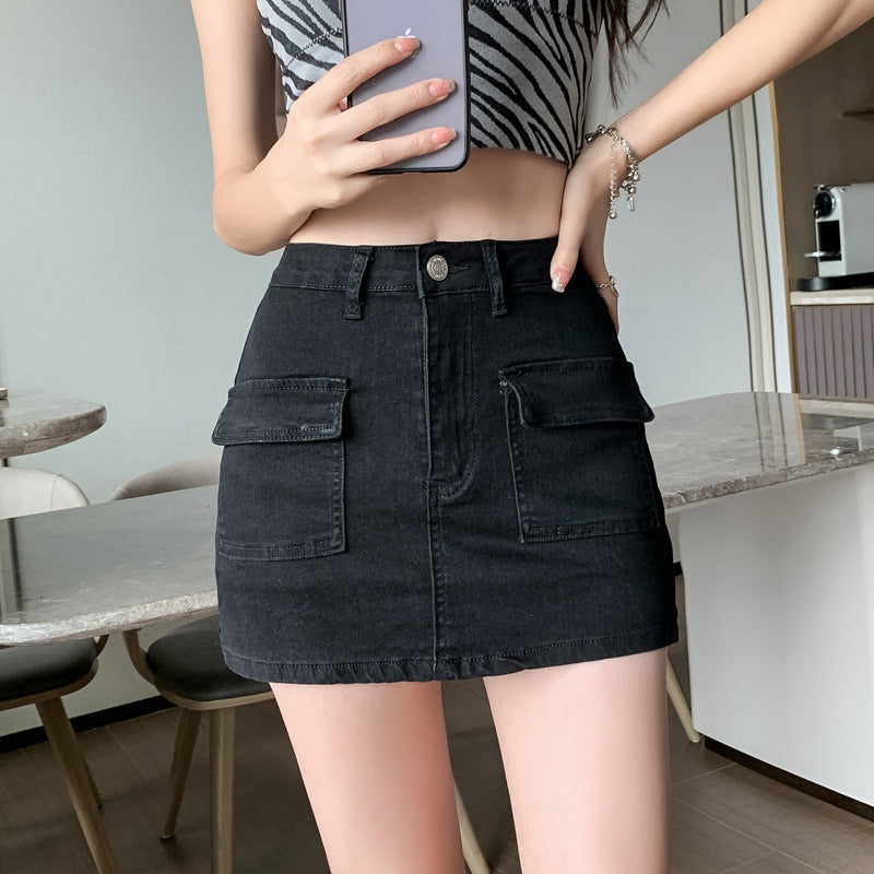 Retro Style Hot Girl Sheath Denim Skirt High Waist Elastic Slim Fit