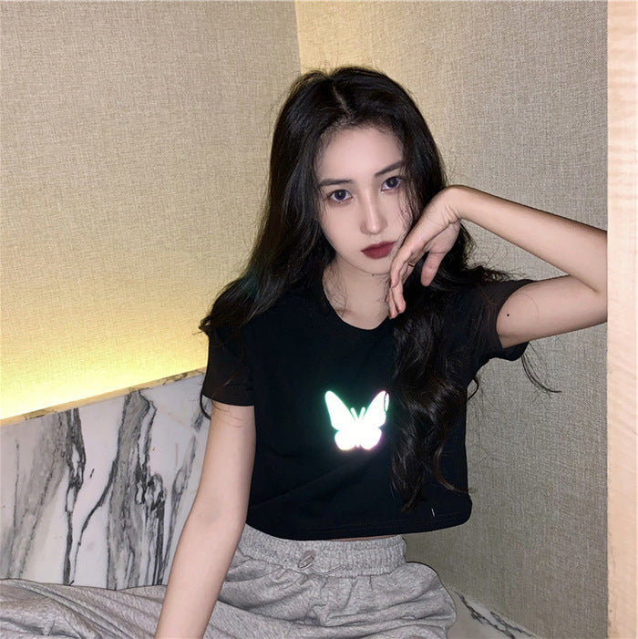 Red Couples Reflective Butterfly Short-Sleeved T-Shirt