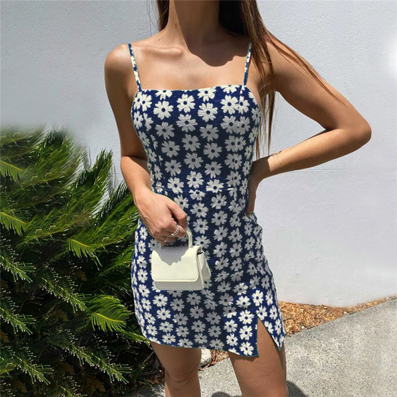 Beach Mini Skirt Printed Backless Sling Slim Fit Dress