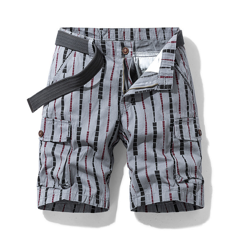Men's Overalls Youth Five-point Pants Straight Multi-pocket Pants