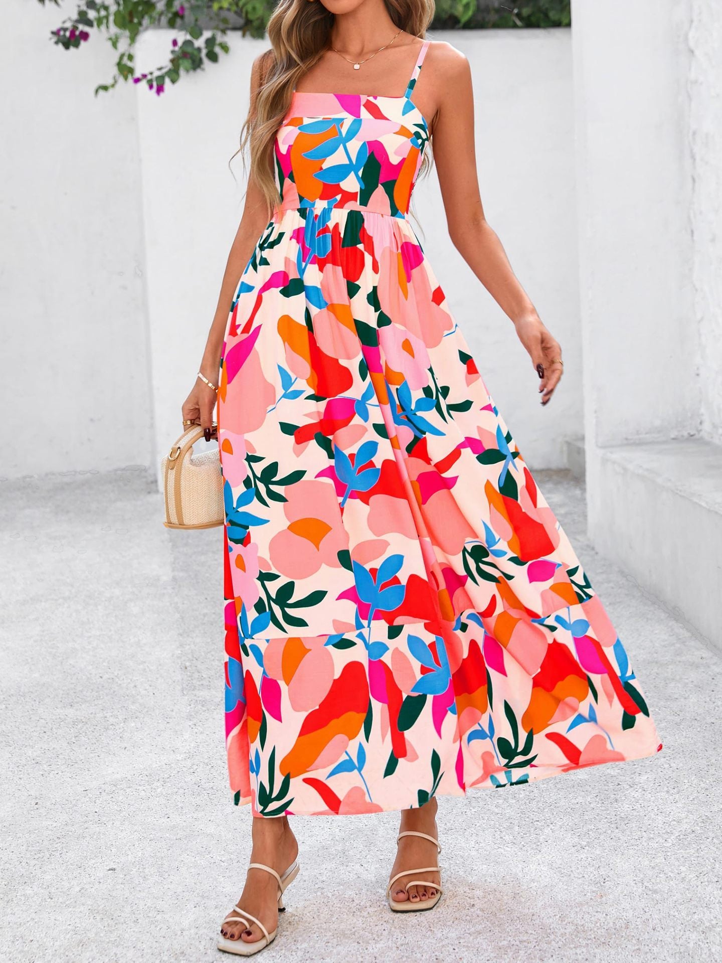 Fashion Lady Striped Spaghetti Straps Backless Dress