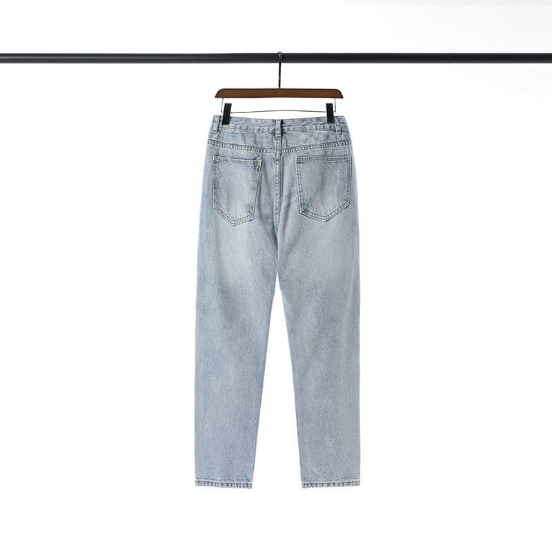 Classic Washed Old Knife Ripped Denim Length