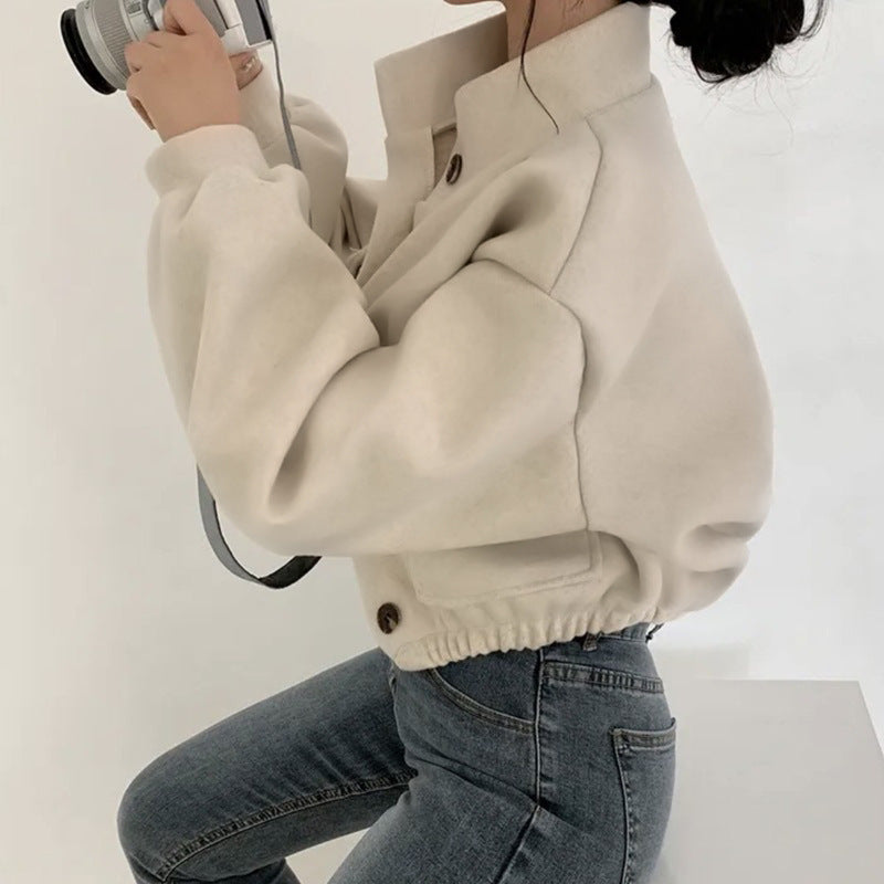 Cool Korean Style Autumn And Winter New Style Stand Collar Niche Short Lazy Style Loose Casual Woolen Coat For Women