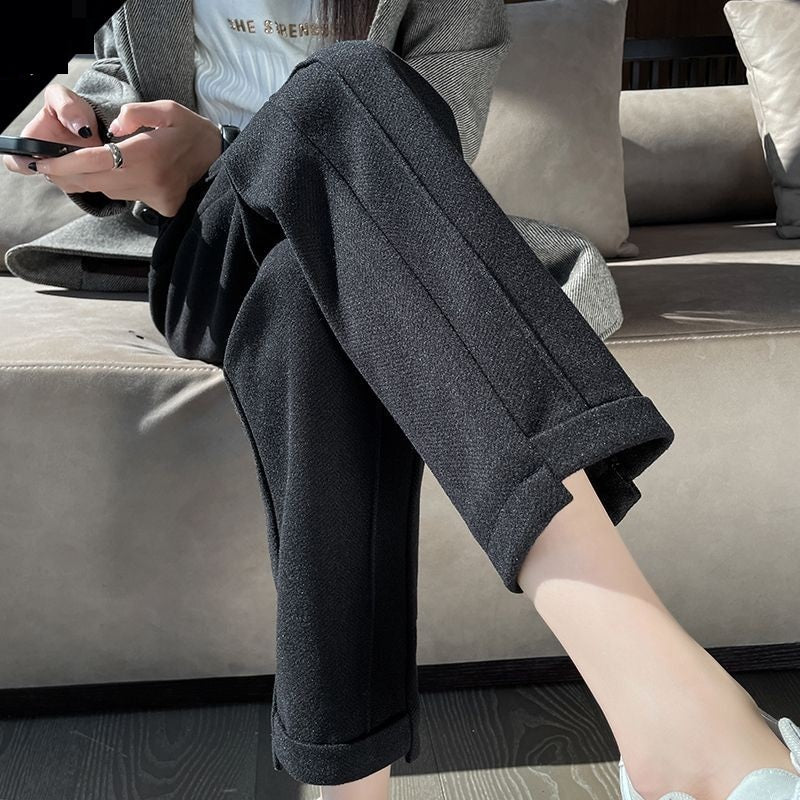 Small Women's Autumn And Winter Herringbone Pattern Woolen Trousers