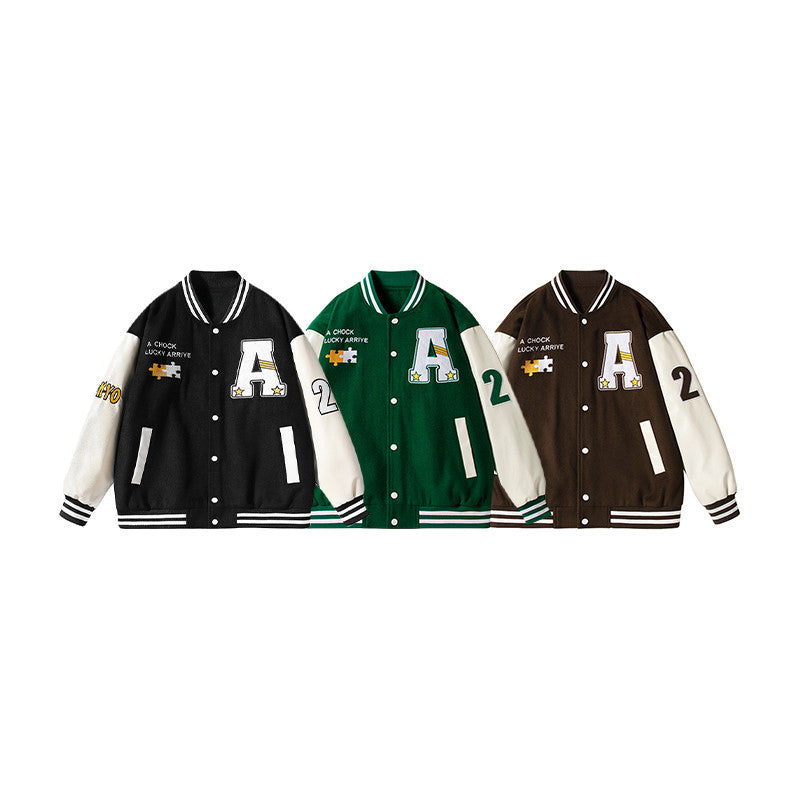 American Vintage Flocked Embroidered Baseball Jacket
