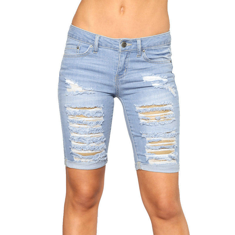 Beautiful Slim-fit Hip-lifting Ripped Cuffed Jeans Women's Midpants