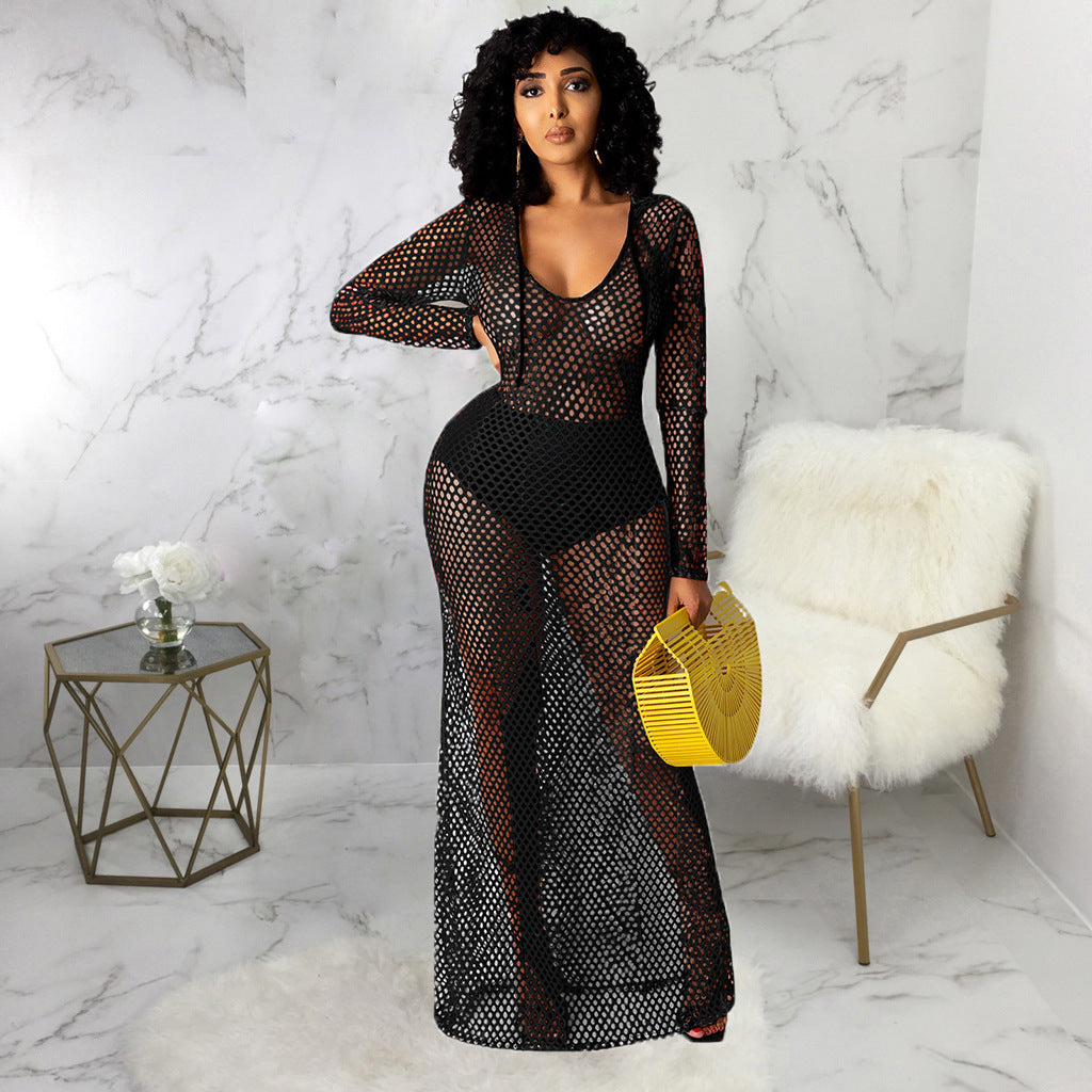 Hollowed Cover Long Skirt Bikini Swimwear Cover-up