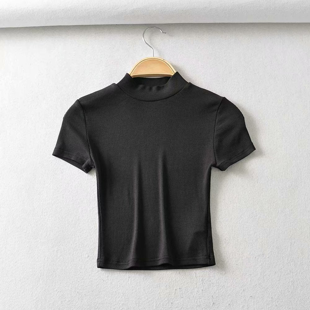 Women's Fashion Solid Color Short Sleeve Slim Fit T-Shirt Top