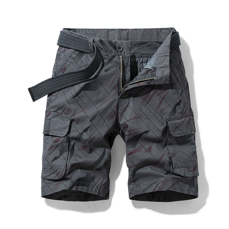 Summer New Youth Loose Cropped Pants Geometric Printed Stretch Overalls Shorts