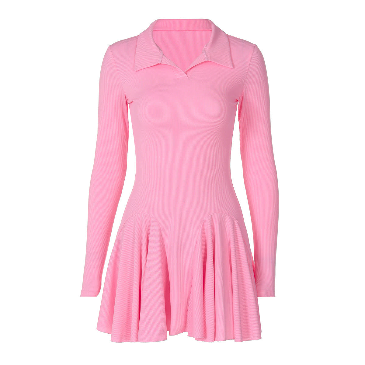 Solid Color Waist Tight Polo Collar Dress