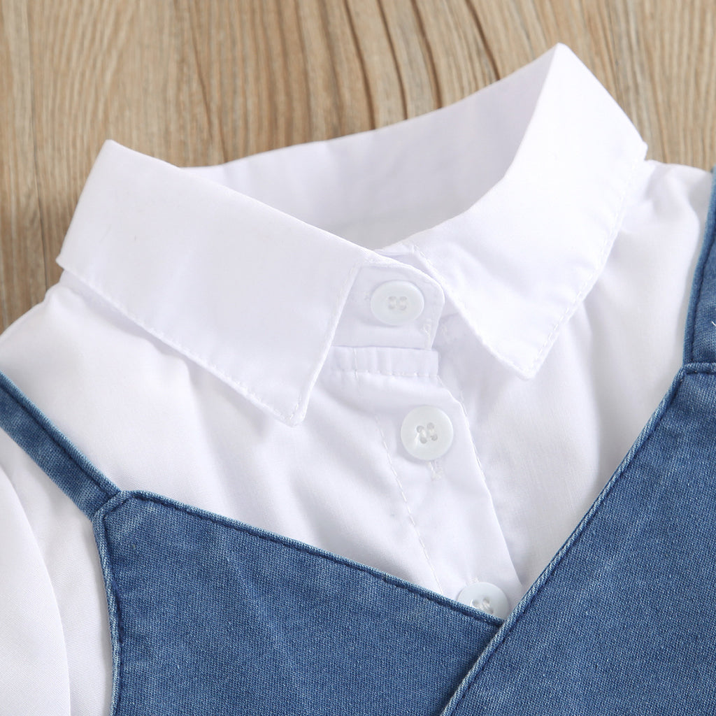 Girls' Style Short-sleeved Stitching Petticoat Lace-up Denim Sling Vest Suit
