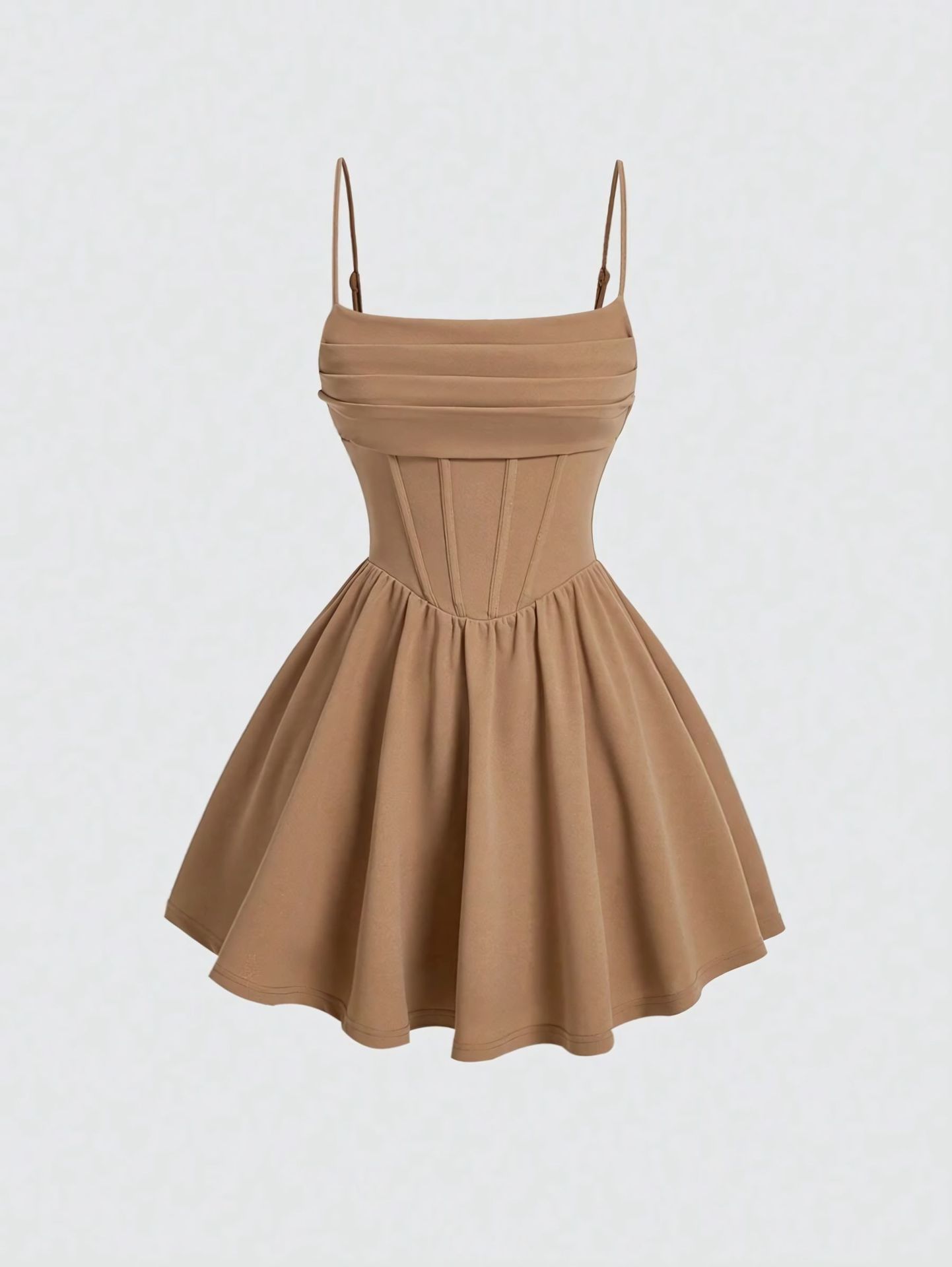Sexy Dress Solid Color Pleated Back Zipper Sling Dress