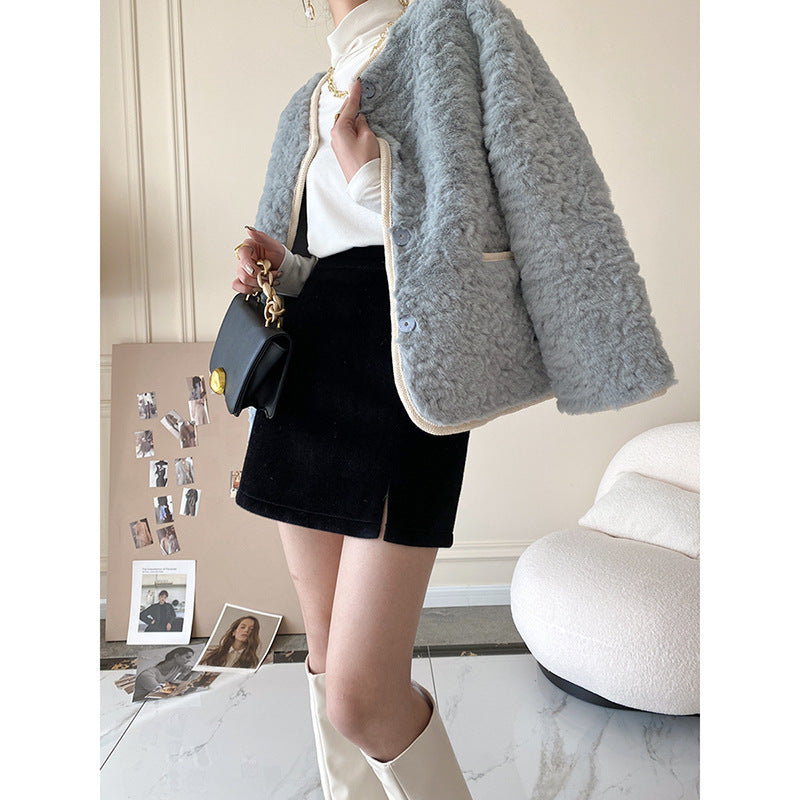 Women's Slit Woolen A-line Short Skirt