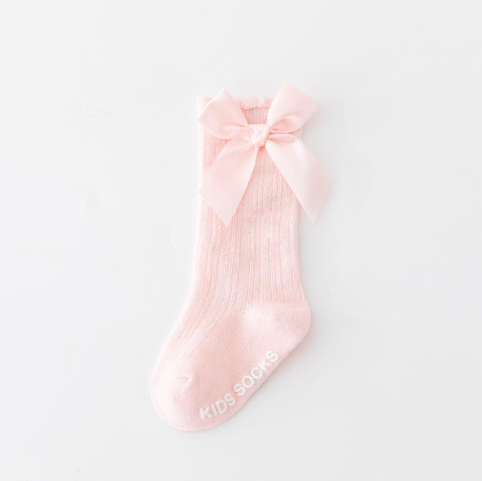 New Boys And Girls Solid Color Striped Stockings Pure Cotton Non-slip Bubble Mouth Baby Bow Tube Socks