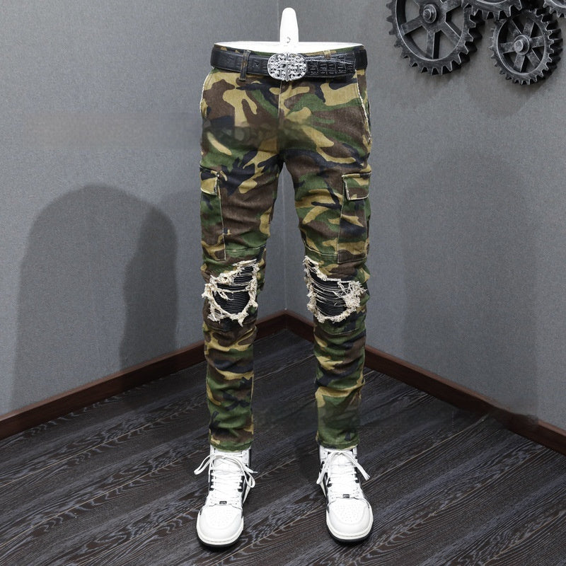 Fashion Camouflage Men's Jeans Broken Holes Pants