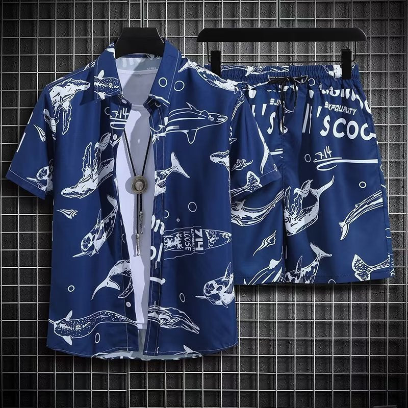 Fashion Ins Printed Shirt Beachwear Casual Shorts Suit