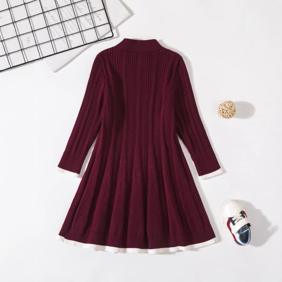 Girls' Knitted Dress, Winter Warm Woolen Skirt, Children's Casual Princess Base Skirt