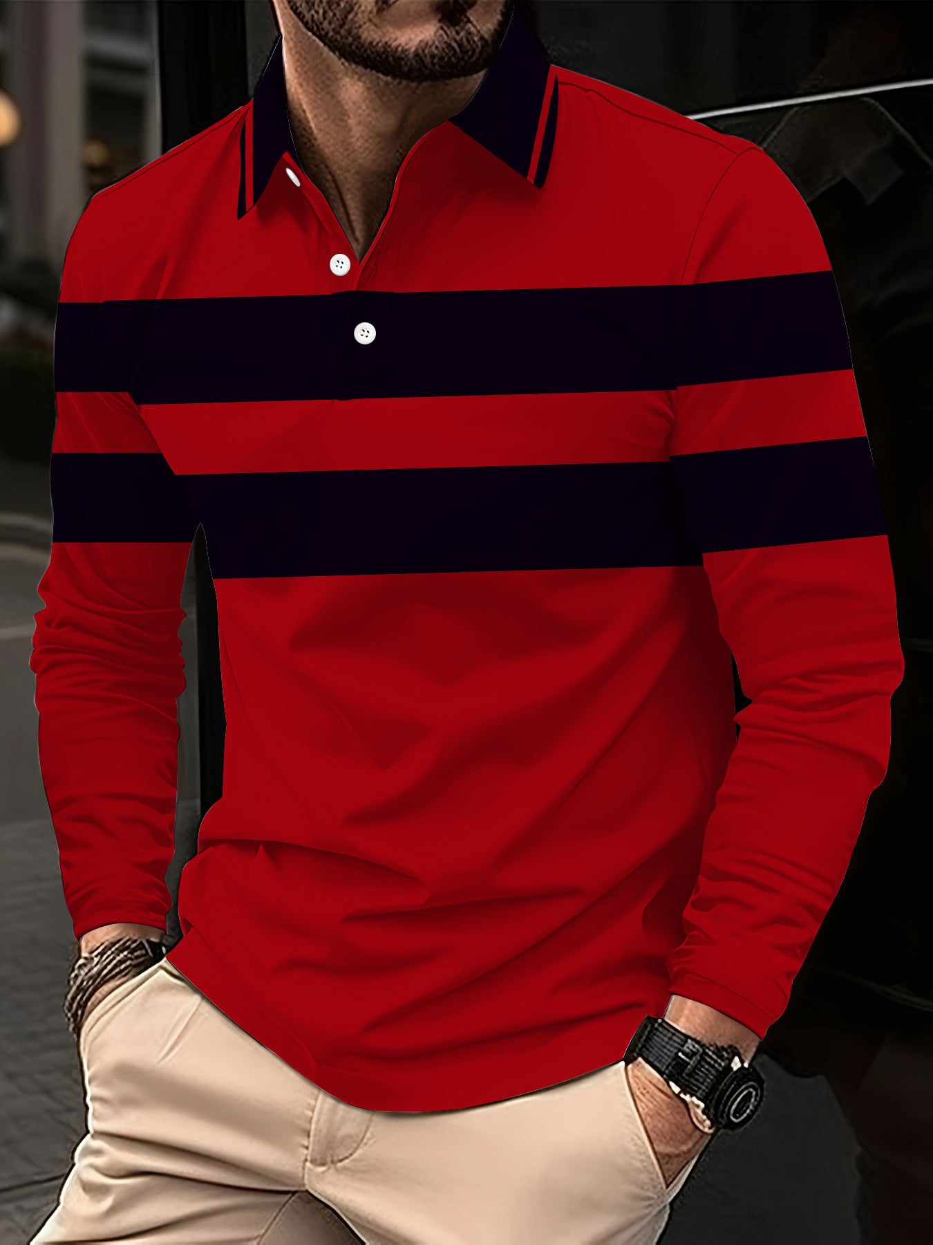 European And American 3D Digital Printing Lapel Short Sleeve Pullover Leisure Men's T-shirt Buckle