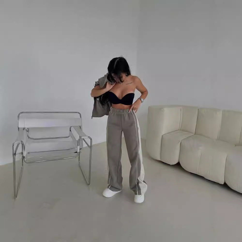 Women's Long-sleeved Contrast Color Sweatshirt Trousers Casual Suit