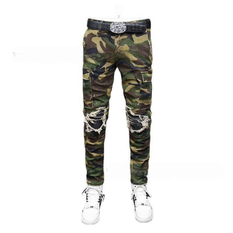 Fashion Camouflage Men's Jeans Broken Holes Pants