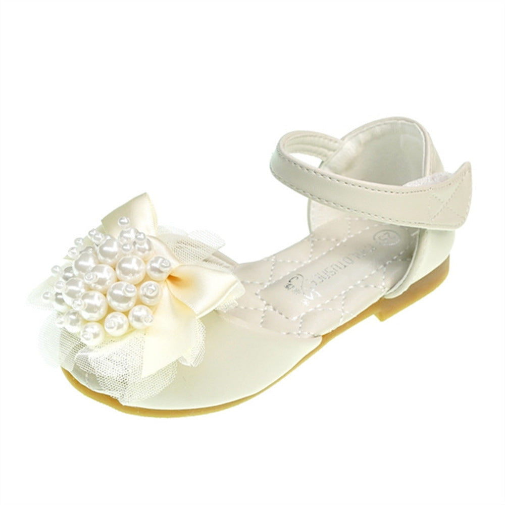 Girls' Princess Stylish Peep Toe Pearl Flower Soft Bottom Sandals