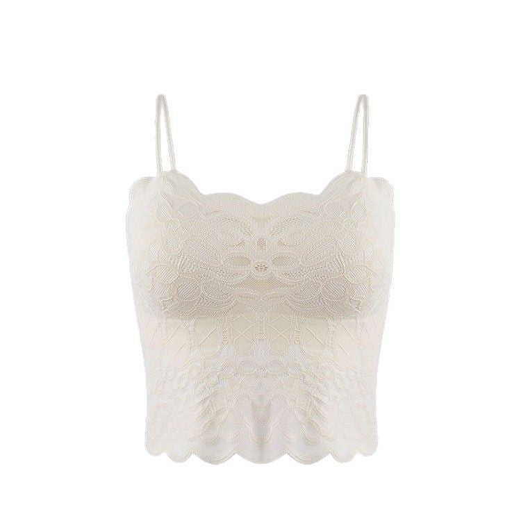 With Chest Pad Sexy Lace Beautiful Back Sling Spaghetti Strap Wavy Lace Lace Vest