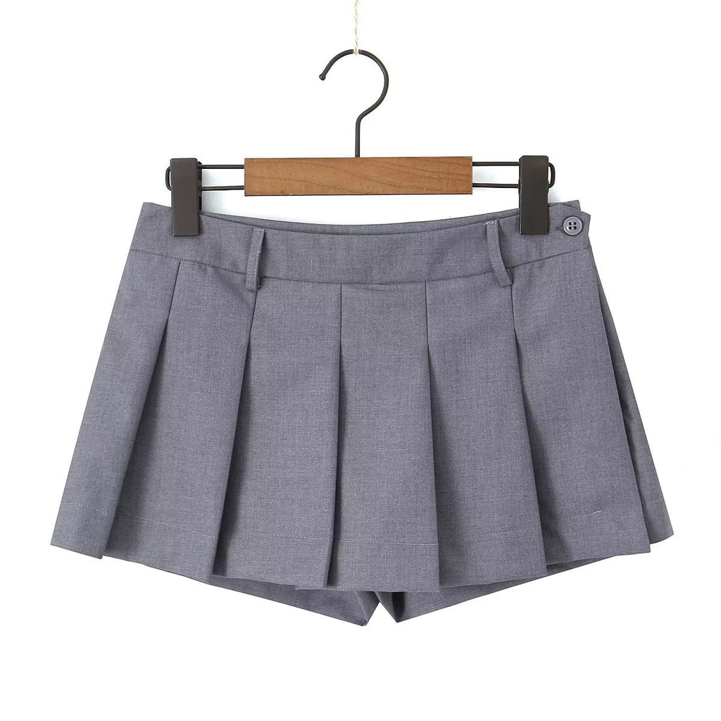 Design Sense Fake Pleated Pantskirt High Waist Suit Skirt