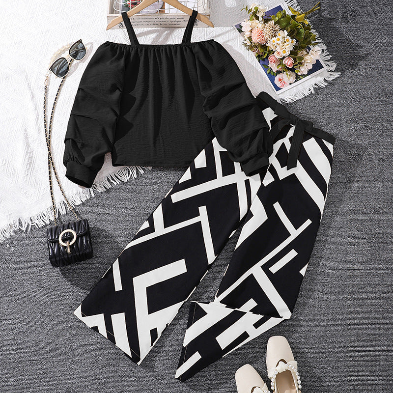 Long Sleeve Top Printed Pants Children And Teens Two-piece Suit