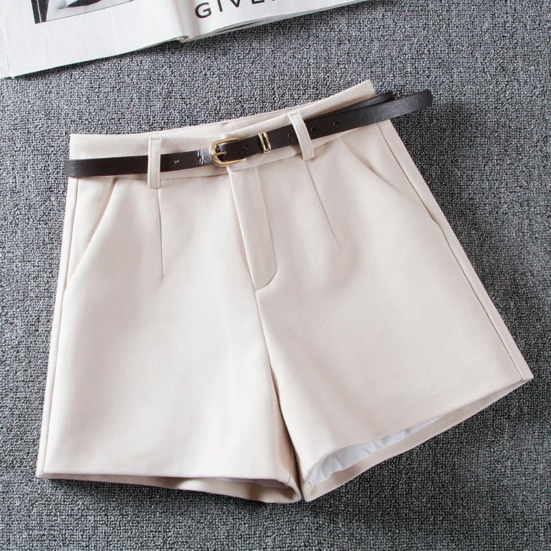 Fashion Solid Color High Waist Woolen Shorts
