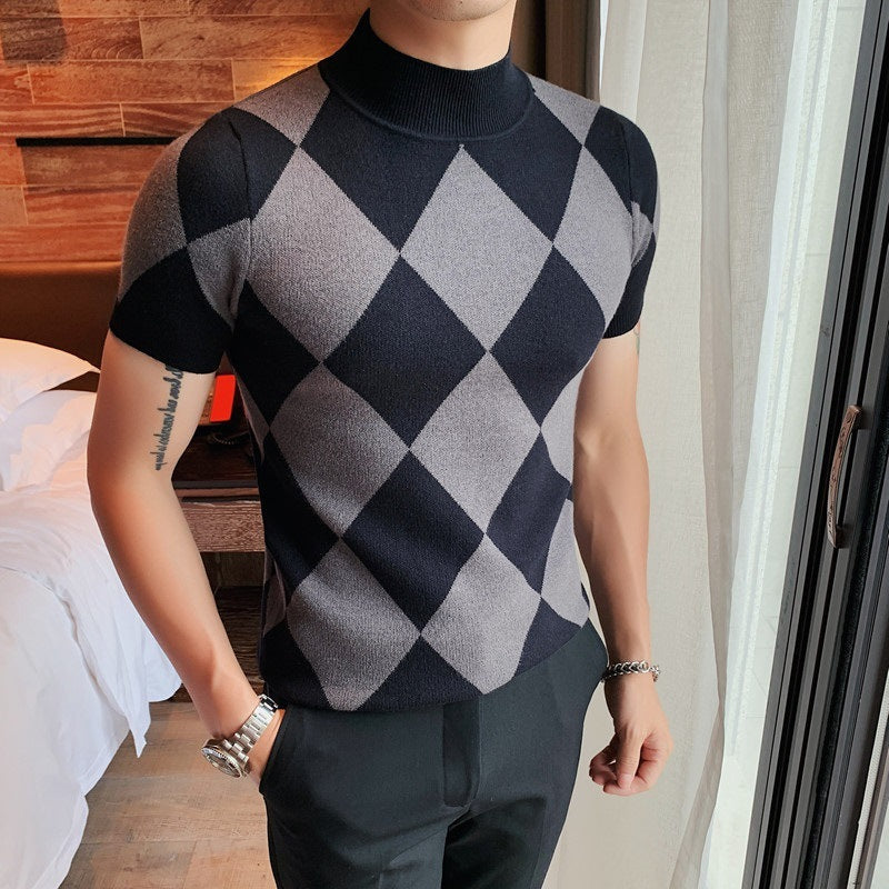 Half Turtleneck Short Sleeve High Density Sweater Men's Pullover Bottoming Shirt