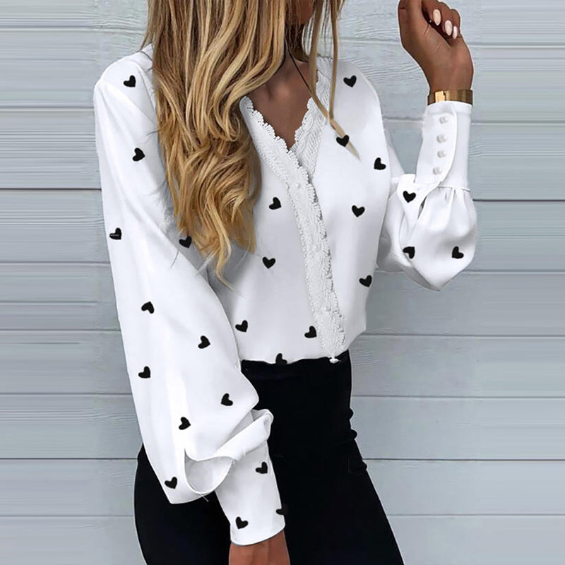 Full-frame Love Long-sleeved Cardigan Lantern Sleeve Top