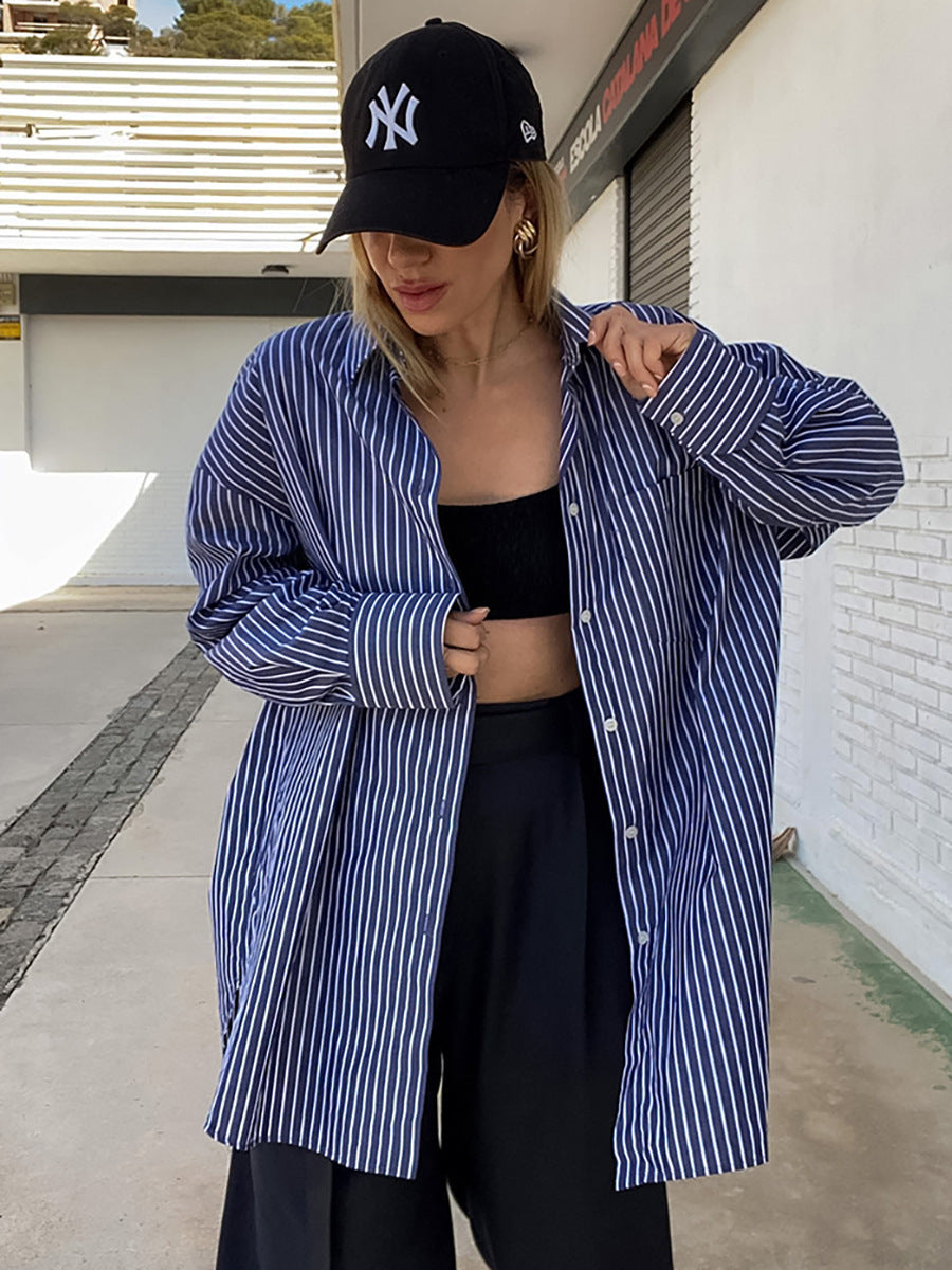 Women's Fashion Loose Cotton Striped Shirt