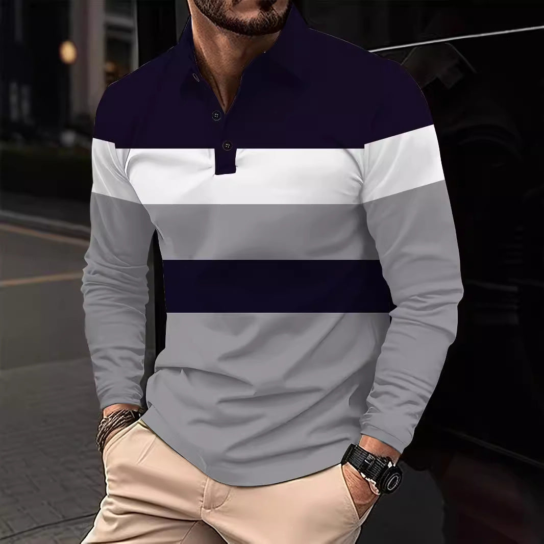 European And American 3D Digital Printing Lapel Short Sleeve Pullover Leisure Men's T-shirt Buckle