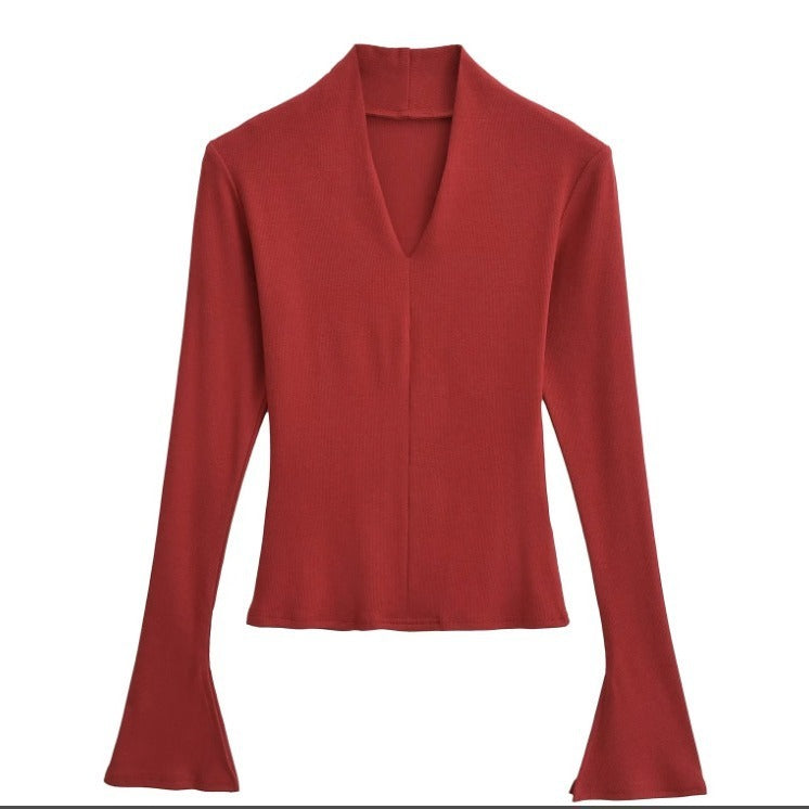 Women's Bottoming Shirt Sexy Slim Flared Long Sleeve