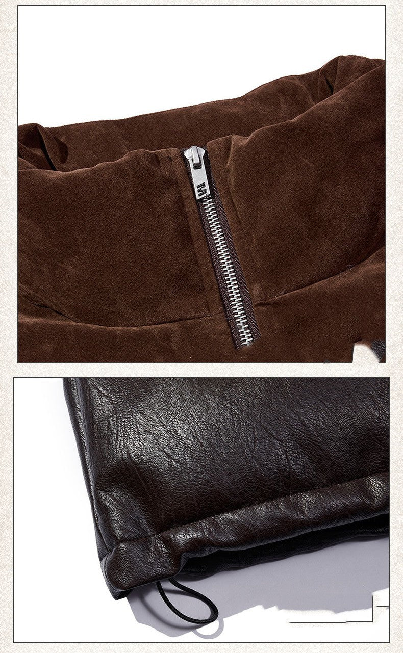 Leather Semi-high Collar Warm Bread Cotton-padded Jacket