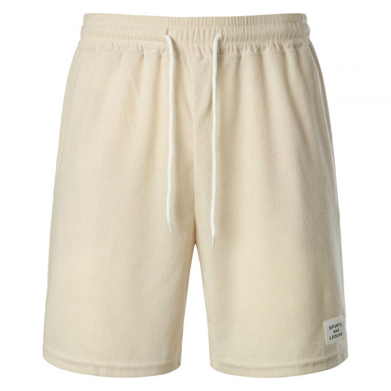 Pure Color Tied Sports Pants Corduroy Simple Five-point