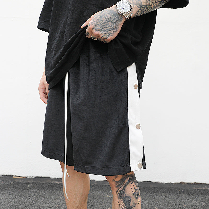 Side Stripe-Breasted Split Drawstring Shorts