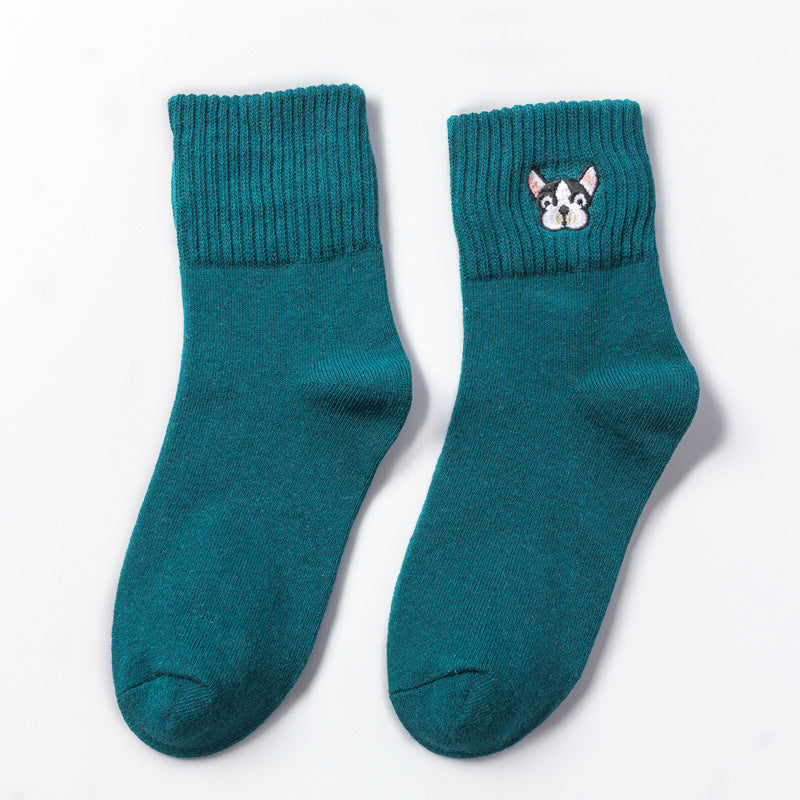 Autumn And Winter New Female Socks Japanese Cartoon Animal Embroidered Cotton